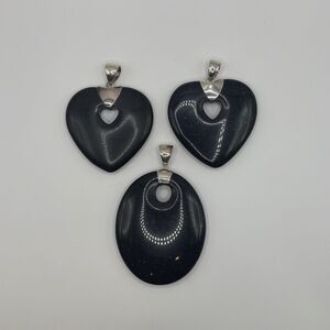 925 Sterling Silver Blue Goldstone Pendant Lot – 3 Sparkly Stone Pendants